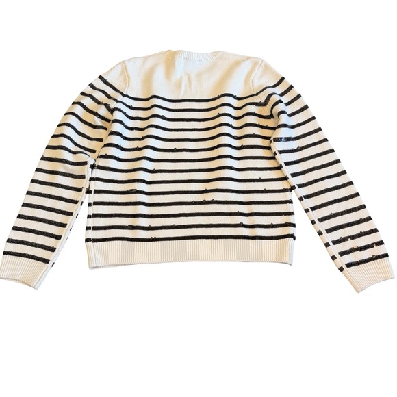 Maje Mystrip Sequined Striped Sweater Ecru Black Wool Blend Size 1 Small Women's - Picture 9 of 15
